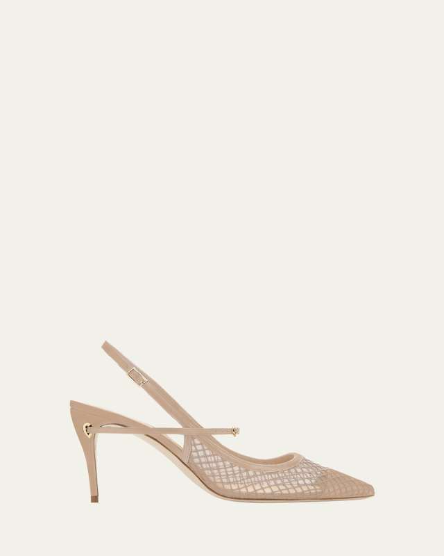 Edoardo Net Leather Slingback Pumps